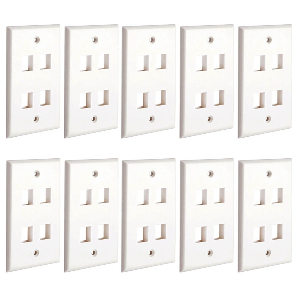 10x 4 Port/Hole 1-Gang Keystone Jack Insert Wall Plate Faceplate A/V Network