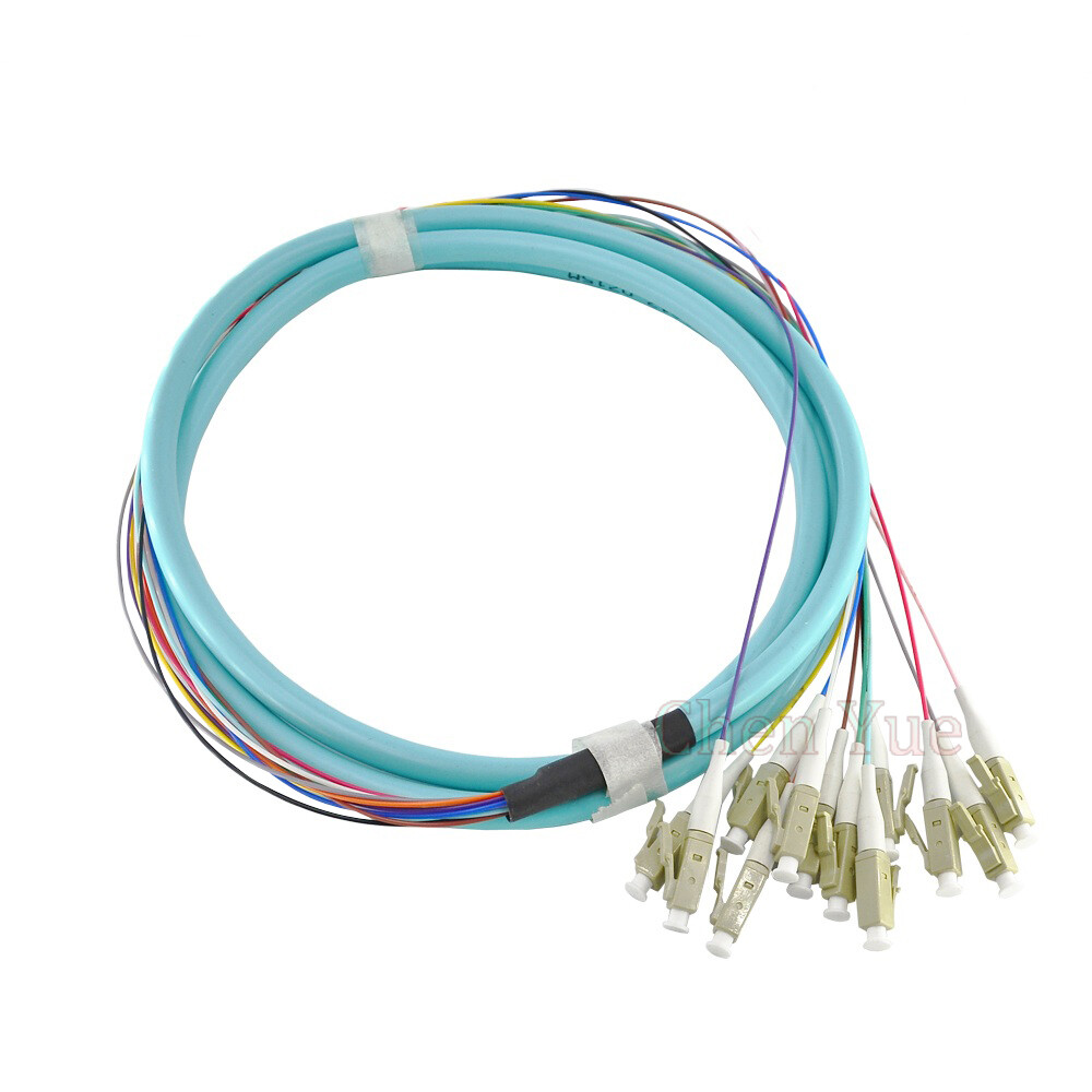 1.5M 12 cores LC Multimode OM3 50/125 10Gig Bundle Fanout Fiber Optic Pigtail