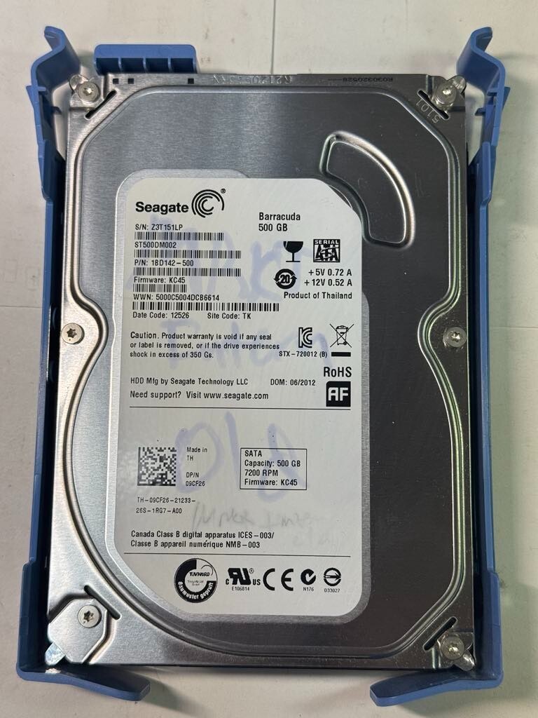 Dell 9CF26 ST500DM002 500GB 7.2K RPM 16MB FW KC45 DC 12526 6Gbps HDD SATA 3.5"