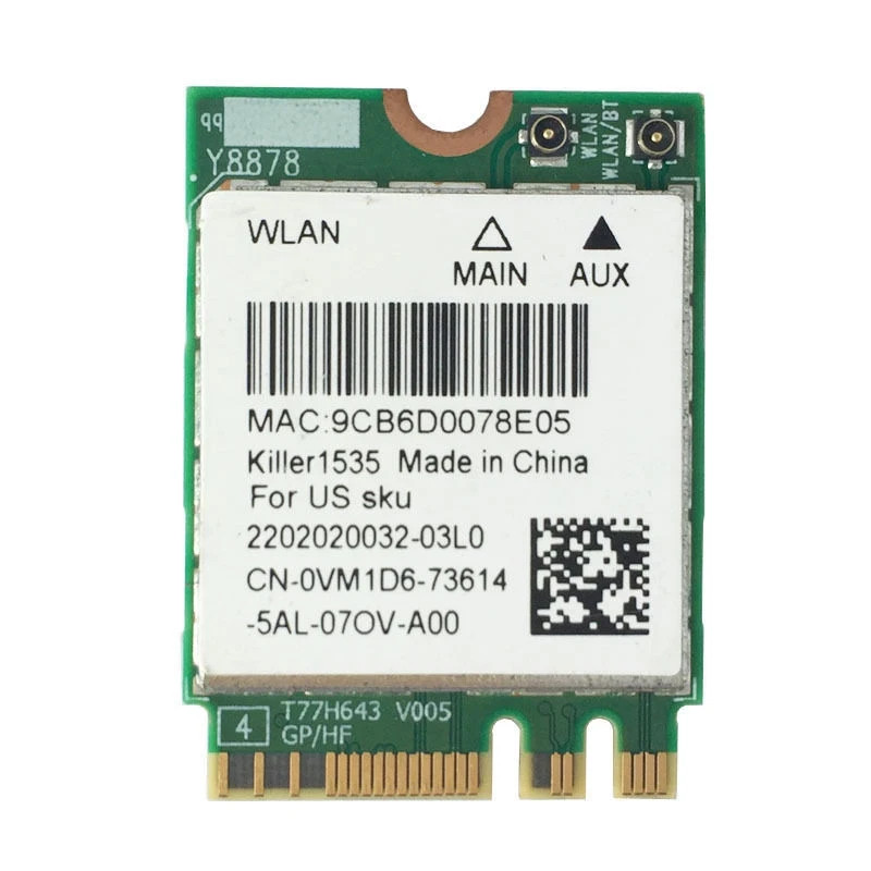 Dell Killer Intel Wireless-AC N1535 WiFi Card Bluetooth 4.1 VM1D6 0VM1D6 GOOD