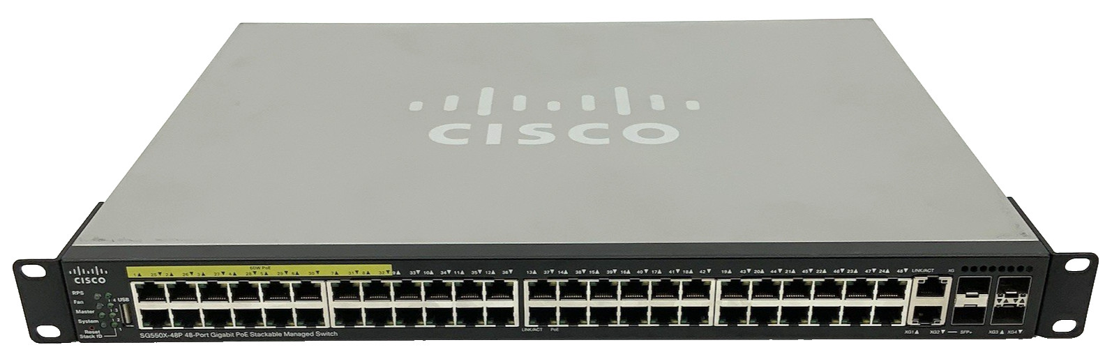 Cisco SG550X 48x 1GbE, 4x 10G SFP+ PoE+ Stackable Managed Switch - SG550X-48P-K9