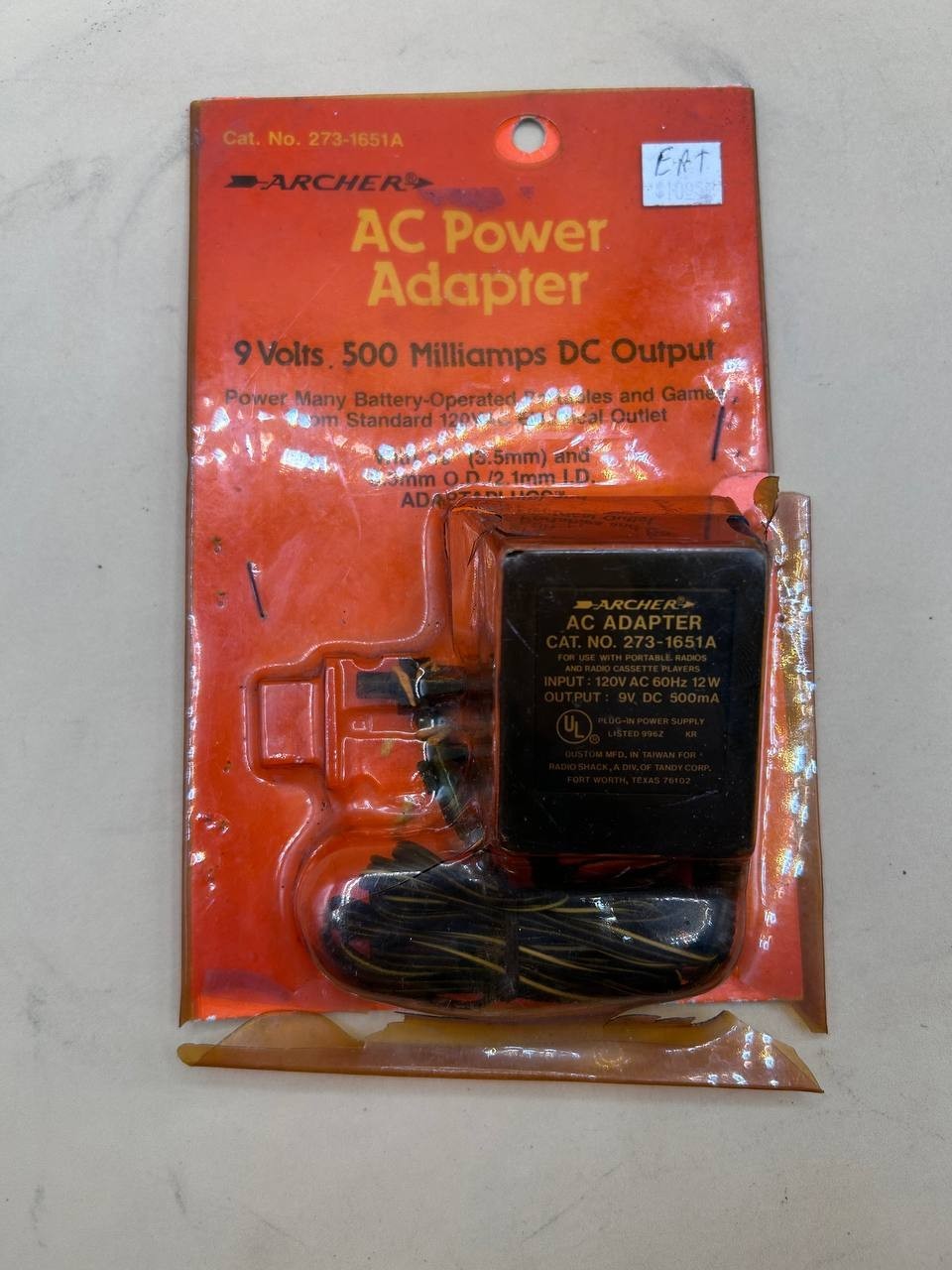 Vintage Archer RadioShack 273-1651A 9V 500mA AC Adapter NOS - RE