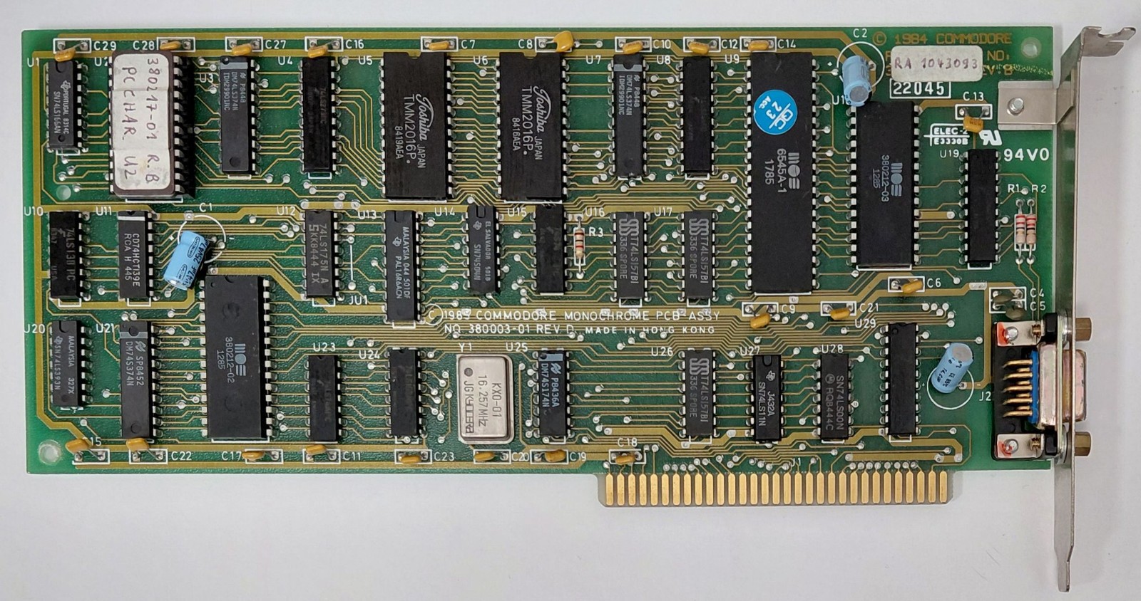 Commodore PC10 Monochrome Video PCB 380003 8-Bit ISA Graphics Card (Retro, 1985)