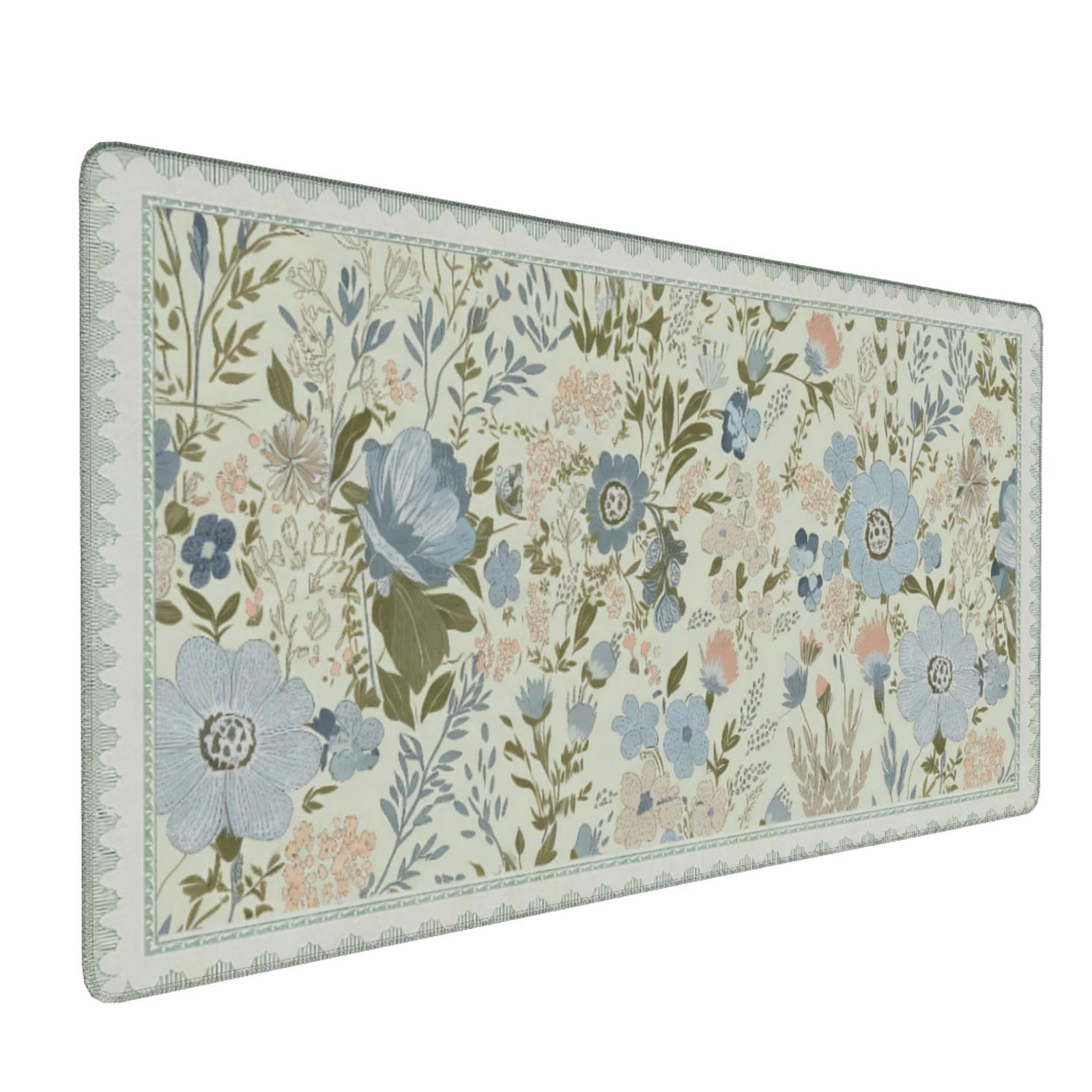 Sage Green Floral XXL Desk Pad, Extra Large Pad with Anti-Slip Base & Stitche...