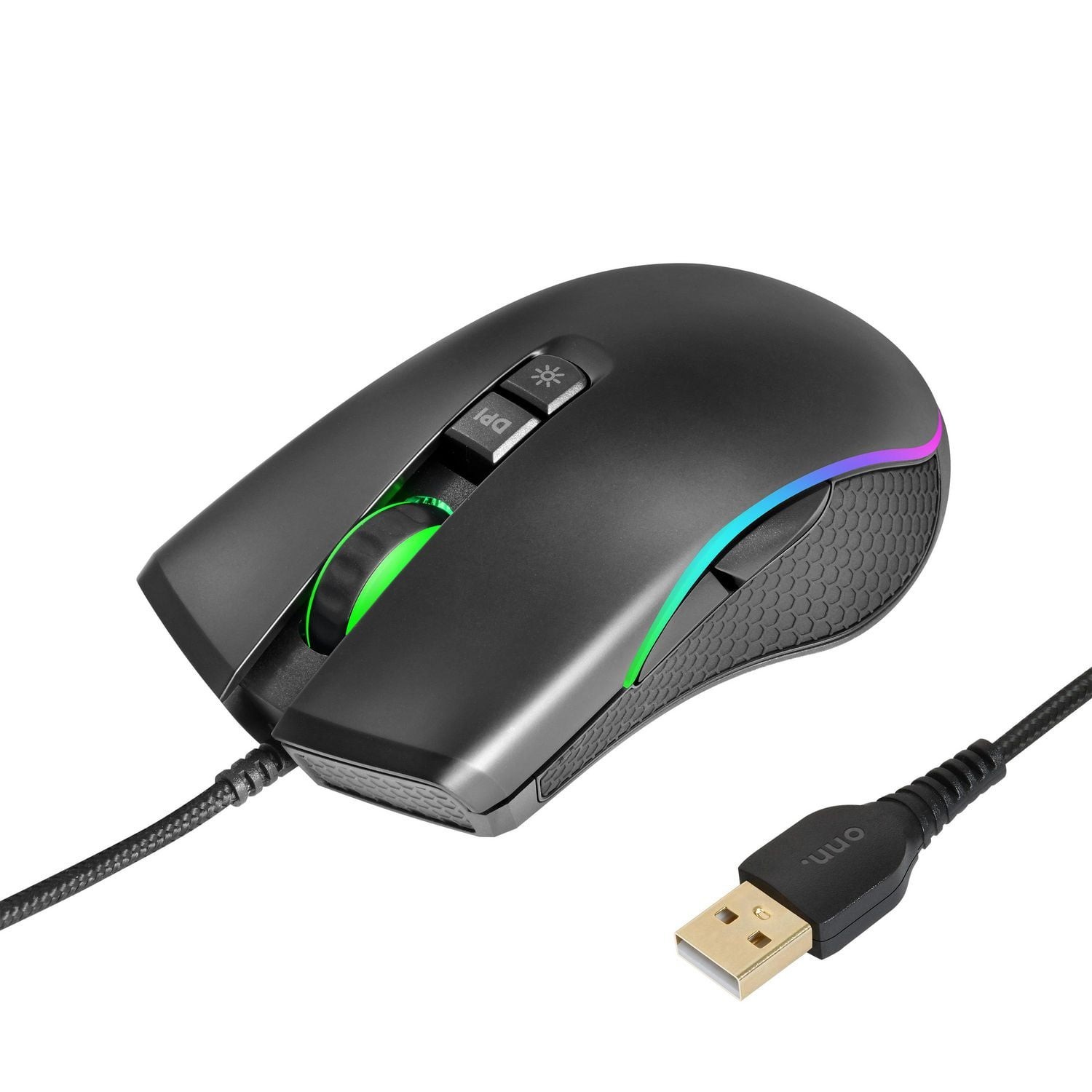 ONN RGB LED 7200 DPI Illuminating Programmable Gaming Mouse (PC/Mac/Chrome) New