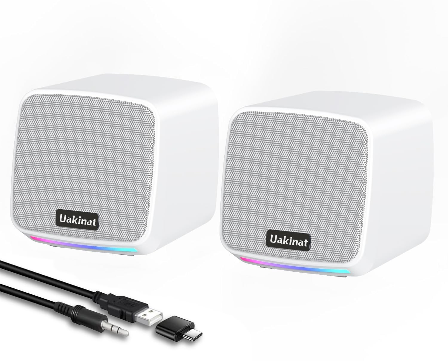 Computer Speakers Desktop PC USB Powered 3.5mm Aux Speaker Laptop White