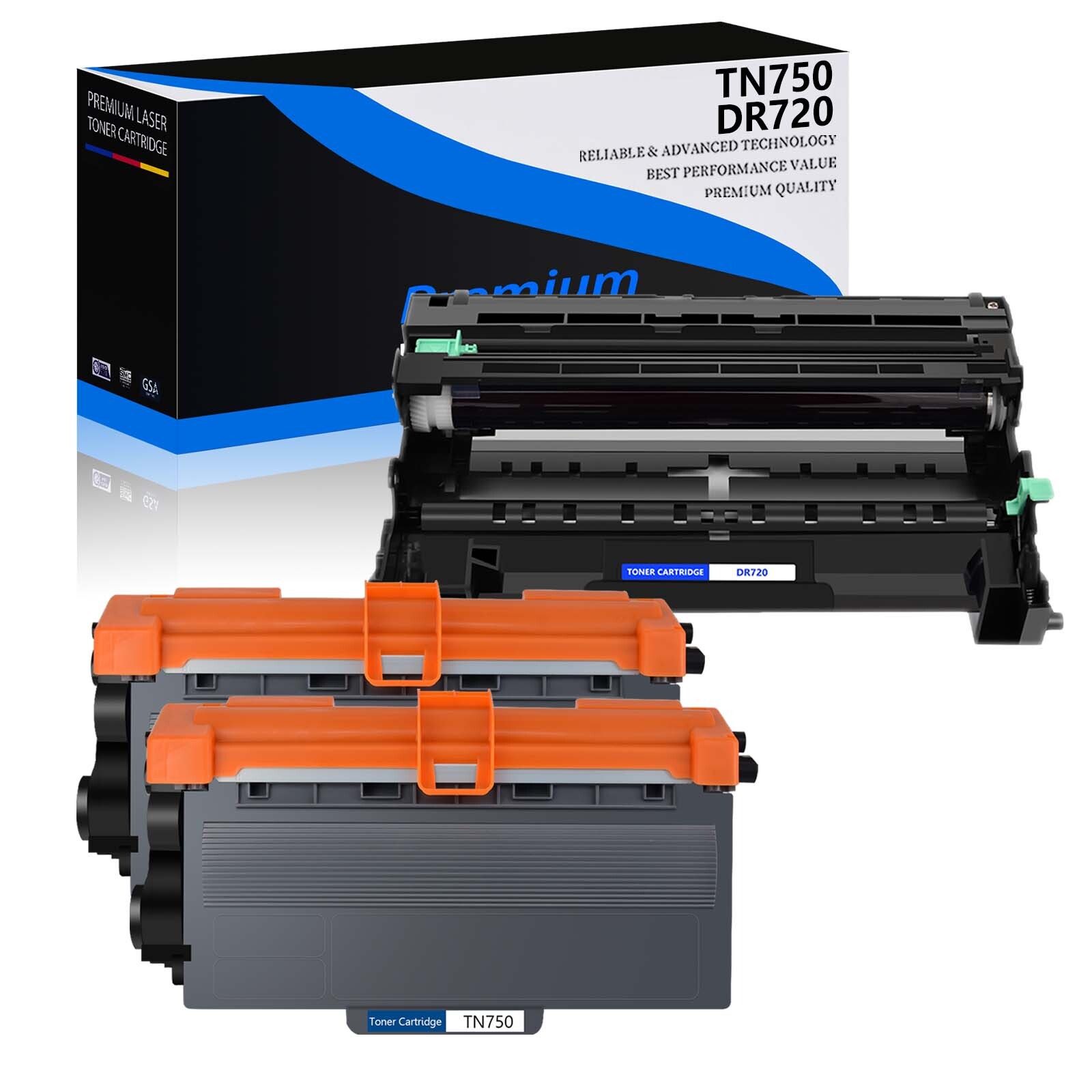 for Brother 2PK TN750 High Yield Toner+1PK DR720 Drum Unit MFC-8810DW HL-5470DW