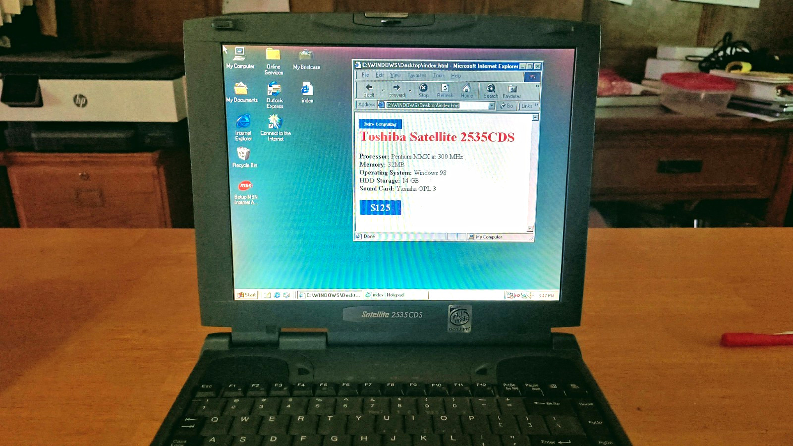 *Working Retro Laptop* Toshiba Satellite 2535CDS 12.1in 32MB 14GB Win98