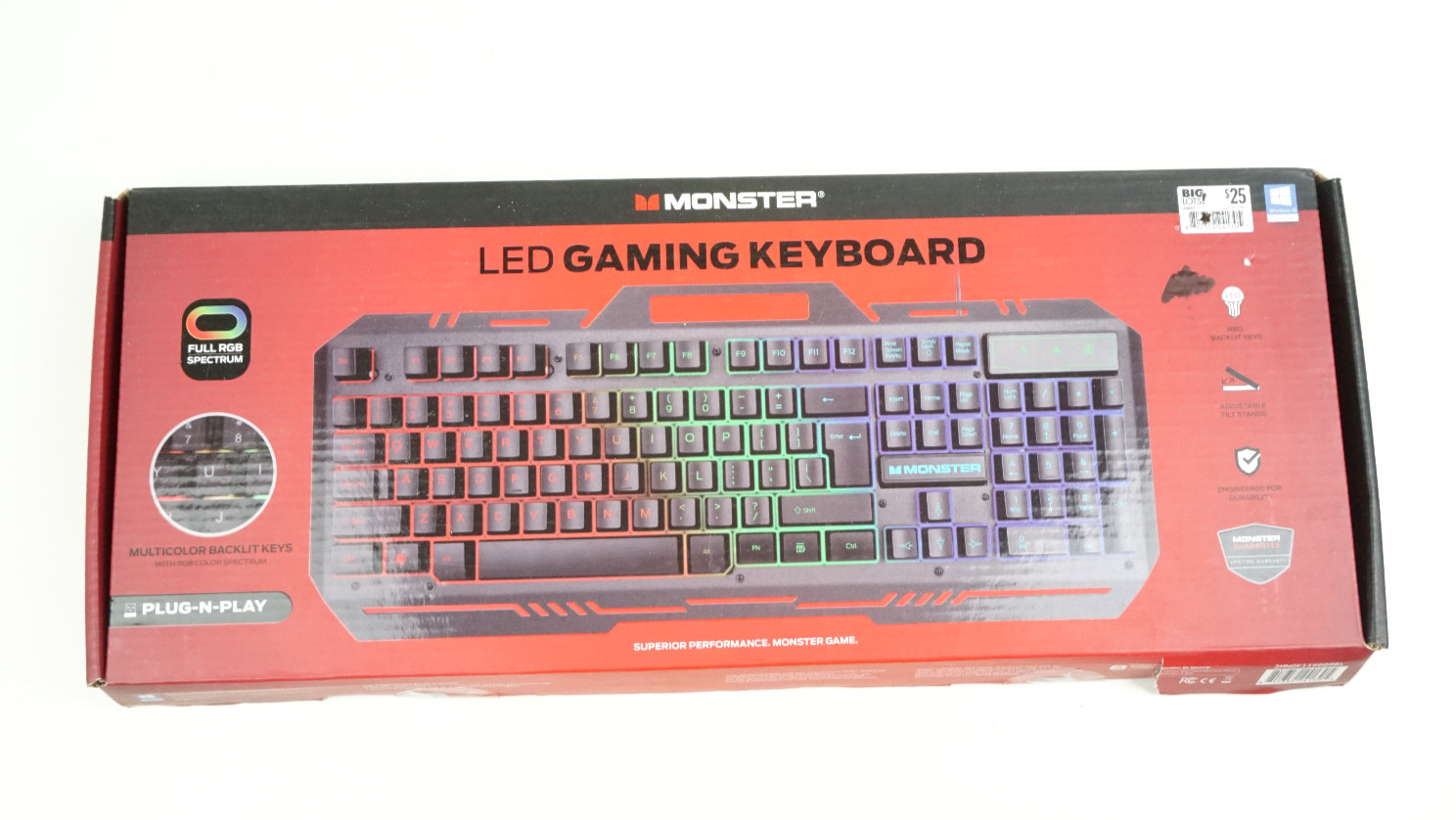 MONSTER LED Gaming Keyboard Plug-N-Play Tilt  USB 2MNGK1160B0BL