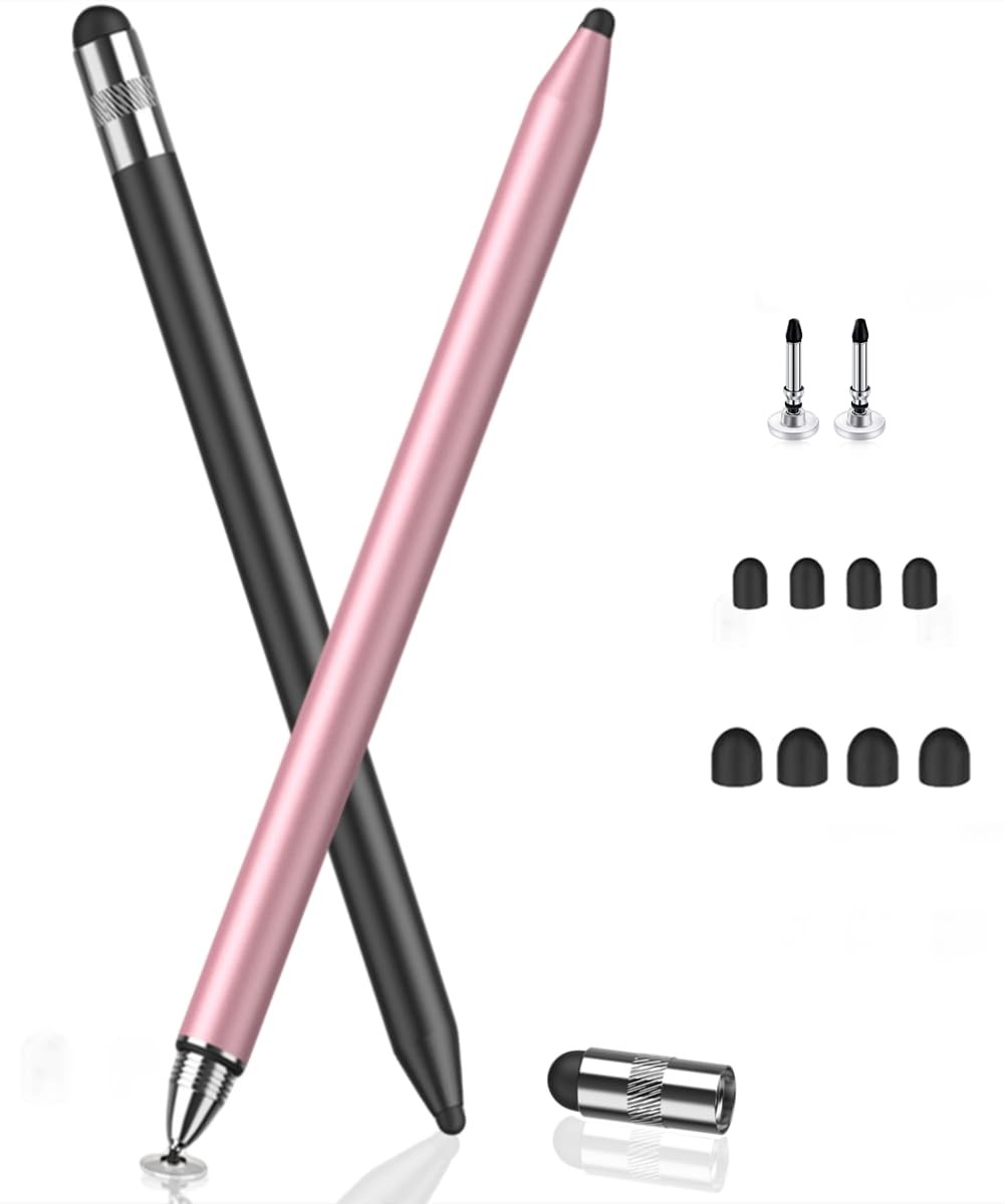 MEKO 3 in 1 Stylus Pens for Touch Screens, High Sensitivity A-Black/Rose Gold 