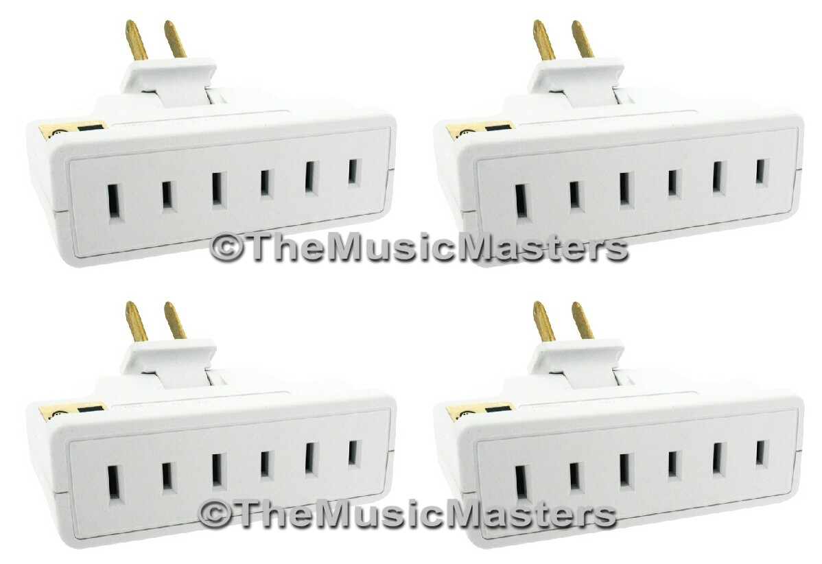 (4) Swivel Taps 2 Prong 3 Outlet Electric Adapter 3-Way Wall Plug Power Splitter