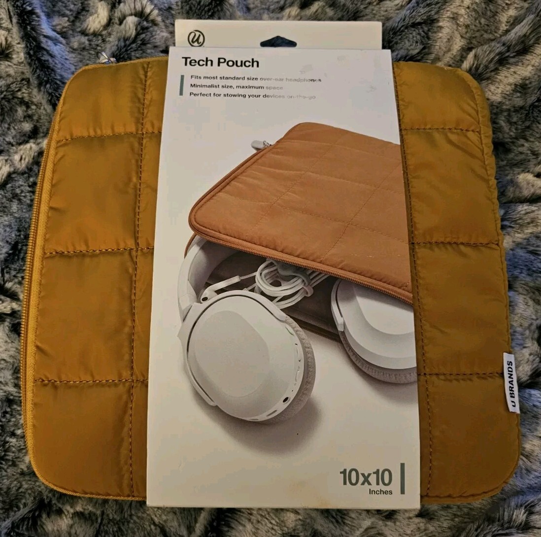 NEW U Brands 10x10 Nylon Puffer Tech Pouch Mustard Brown