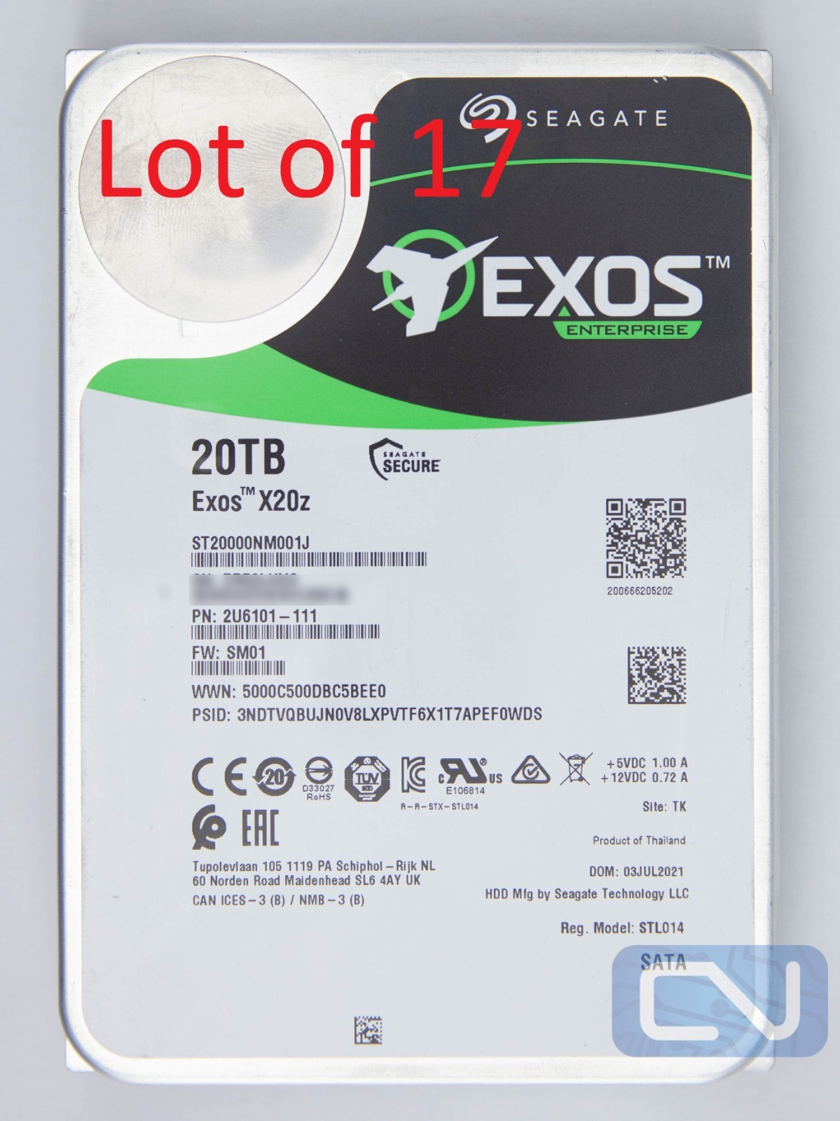 Lot of 17 **AS IS Vendor Firmware LOCKED** ST20000NM001J EXOS 20TB SATA
