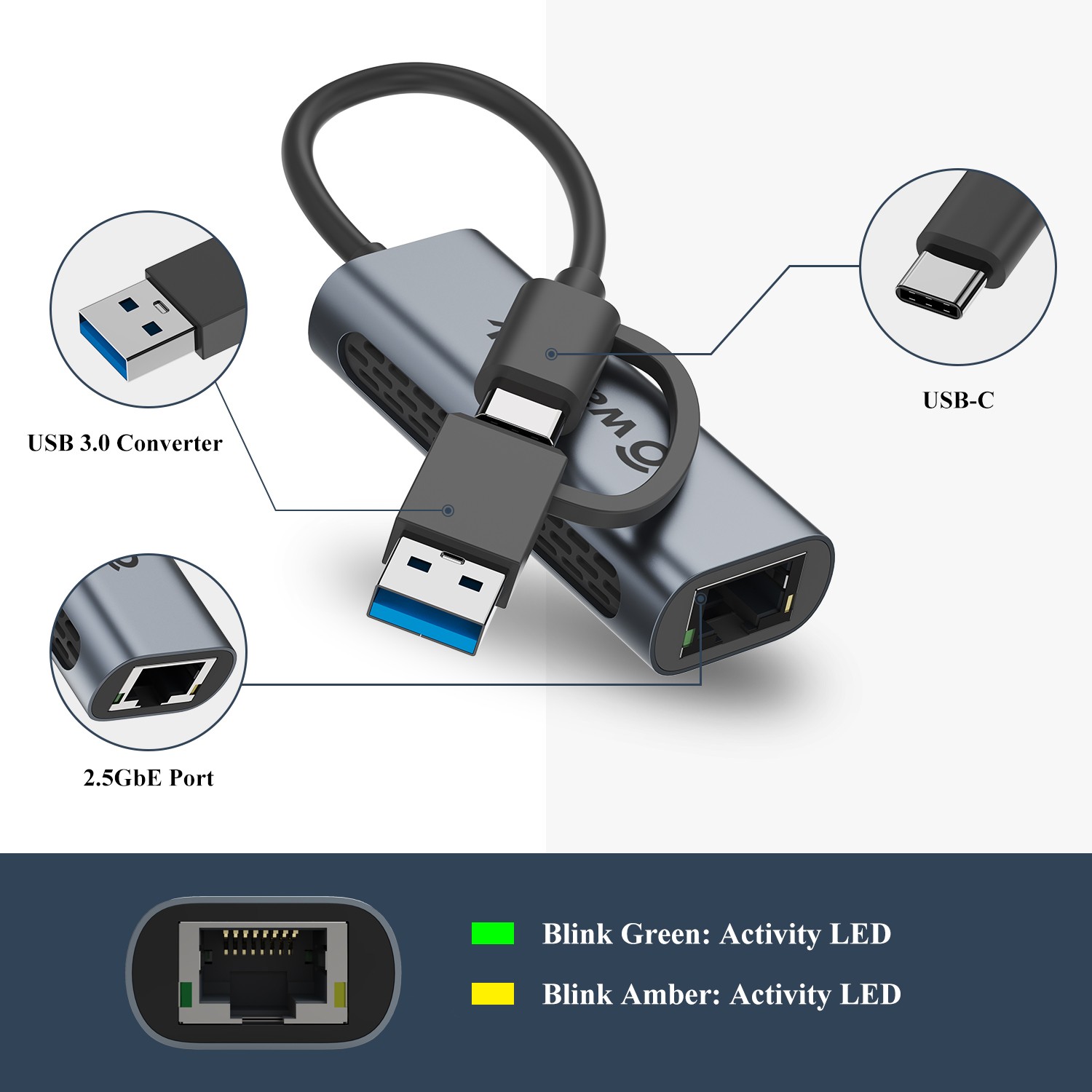 USB C 5G/2.5G Laptop Network Adapter Ethernet Adapter Type-C to RJ45 Aluminum