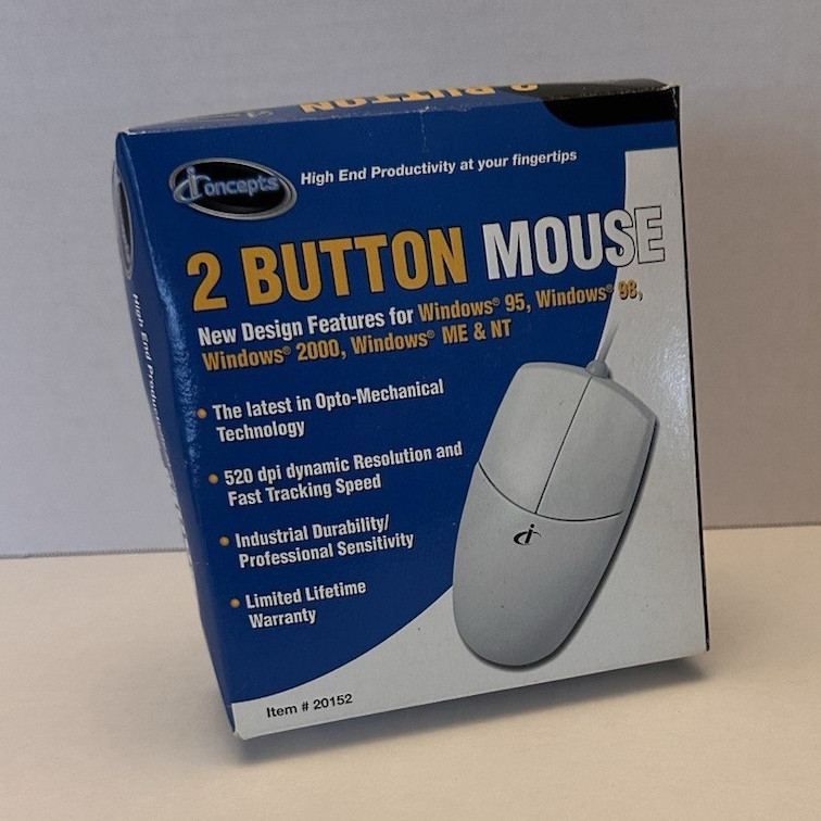 iConcepts 2-Button Wired PS/2 Standard Mouse Opto-Mechanical 520 DPI White