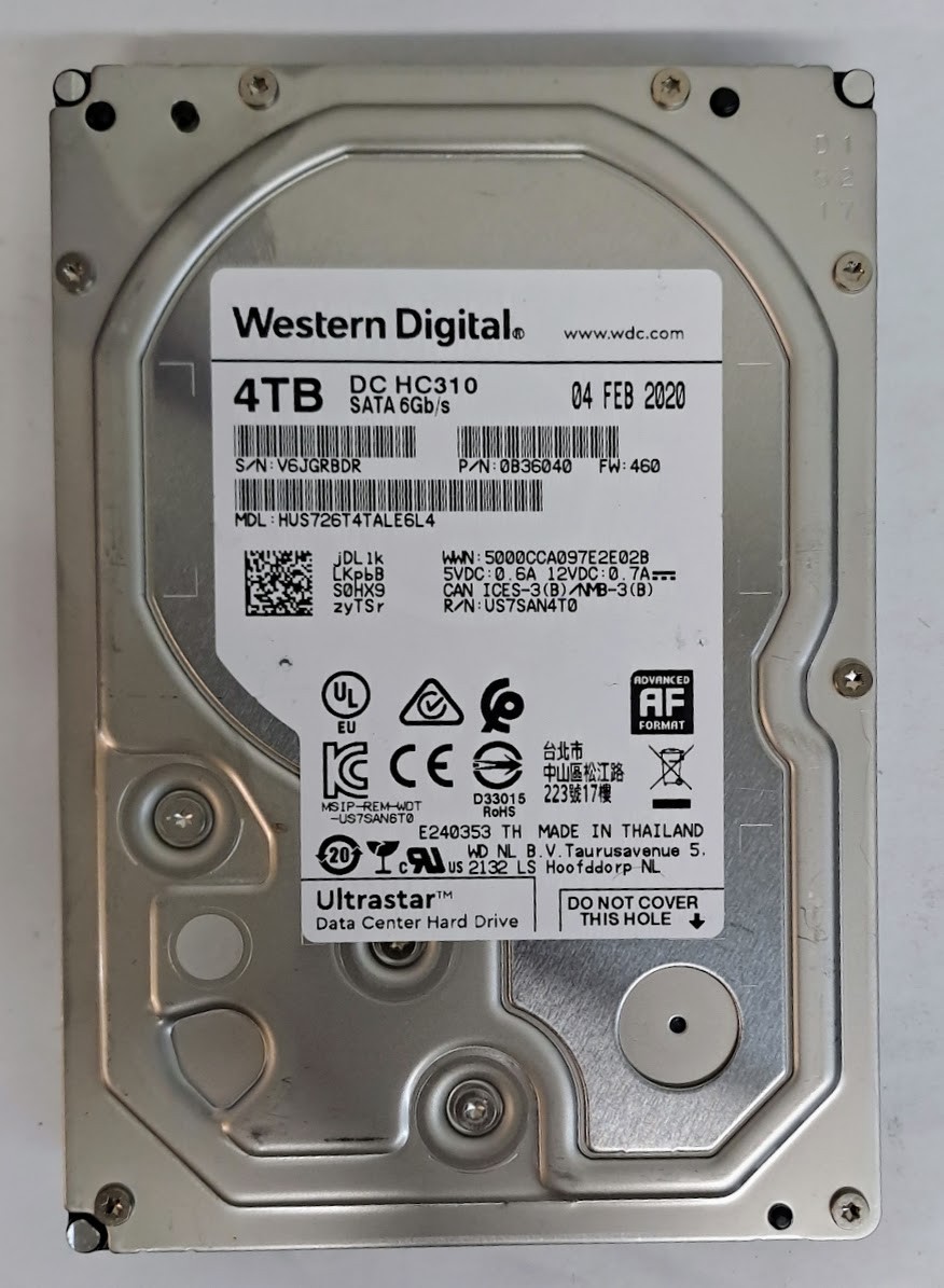 WD Ultrastar DC HC310 4TB SATA 7200RPM HDD-HUS726T4TALE6L4 /3hrs