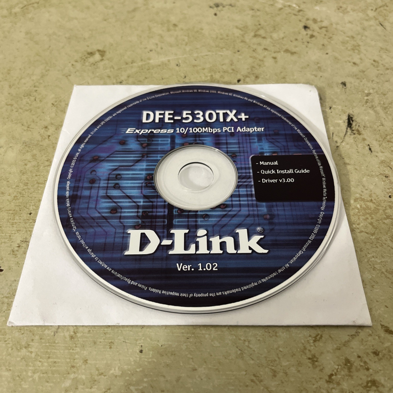 D-Link Ver. 1.01 DFE-530TX+ Express 10 100 Mbps PCI Adapter Drivers & Manual CD