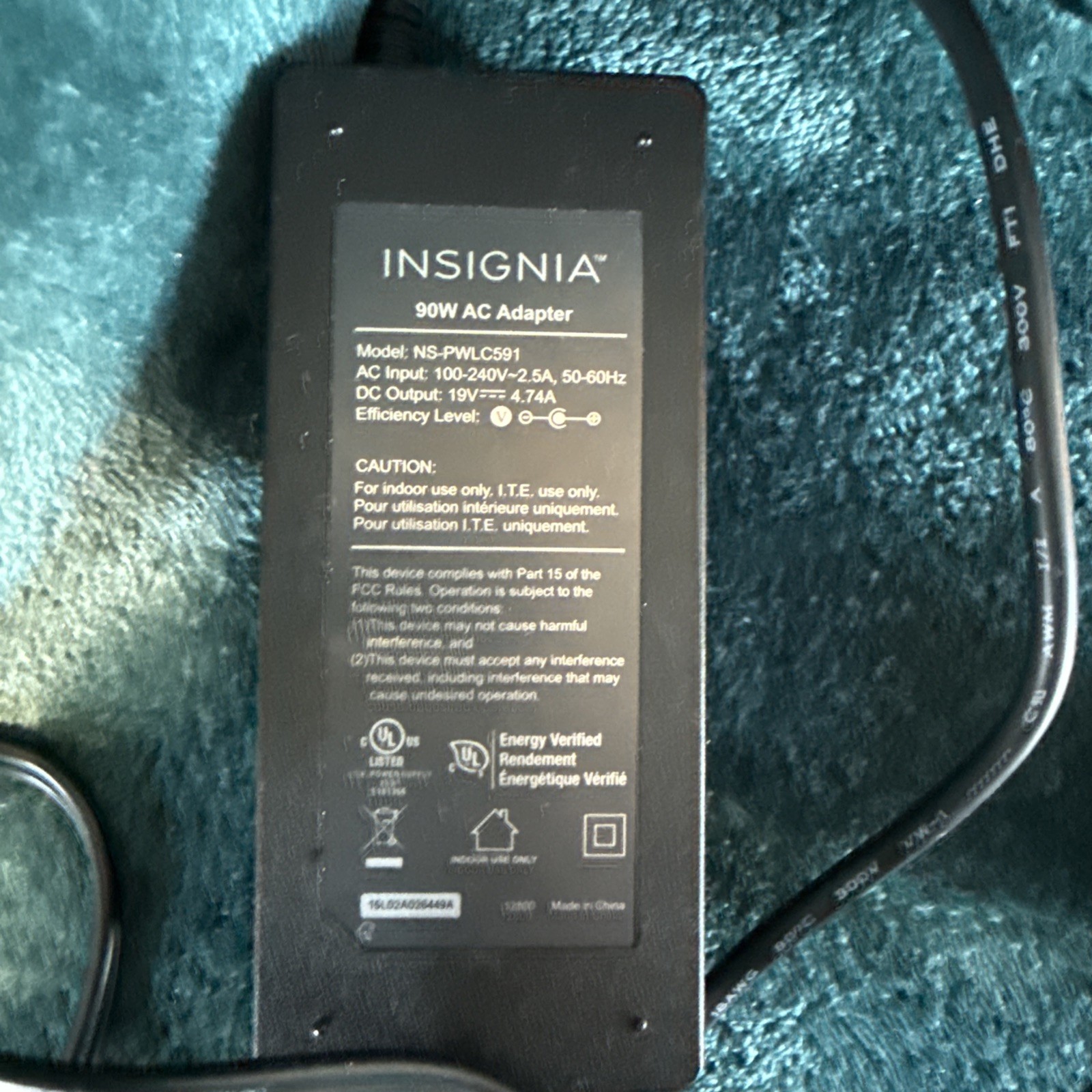 Insignia 90W AC Adapter NS-PWLC591 E 19V 4.74A Laptop Power Cord