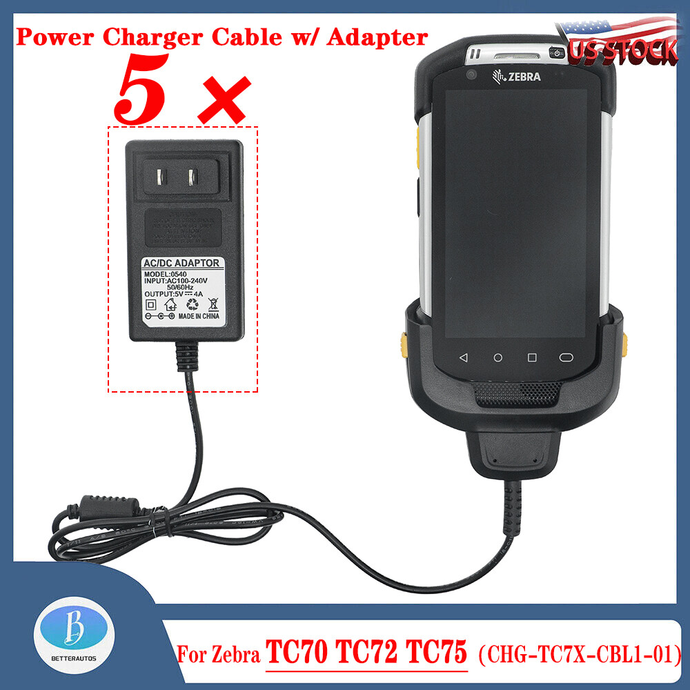 5PCS Power Charger Cable w/ Adapter for Zebra TC70 TC72 TC75 (CHG-TC7X-CBL1-01)