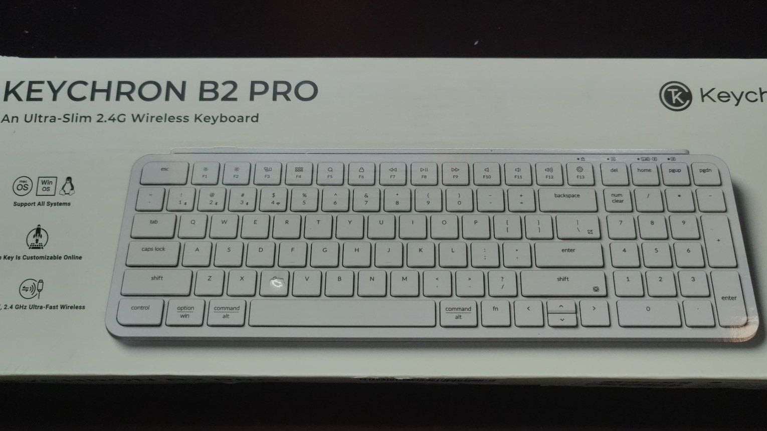 Keychron B2 Pro Ultra-Slim 96% Layout Wireless Keyboard, Ivory White (K8)