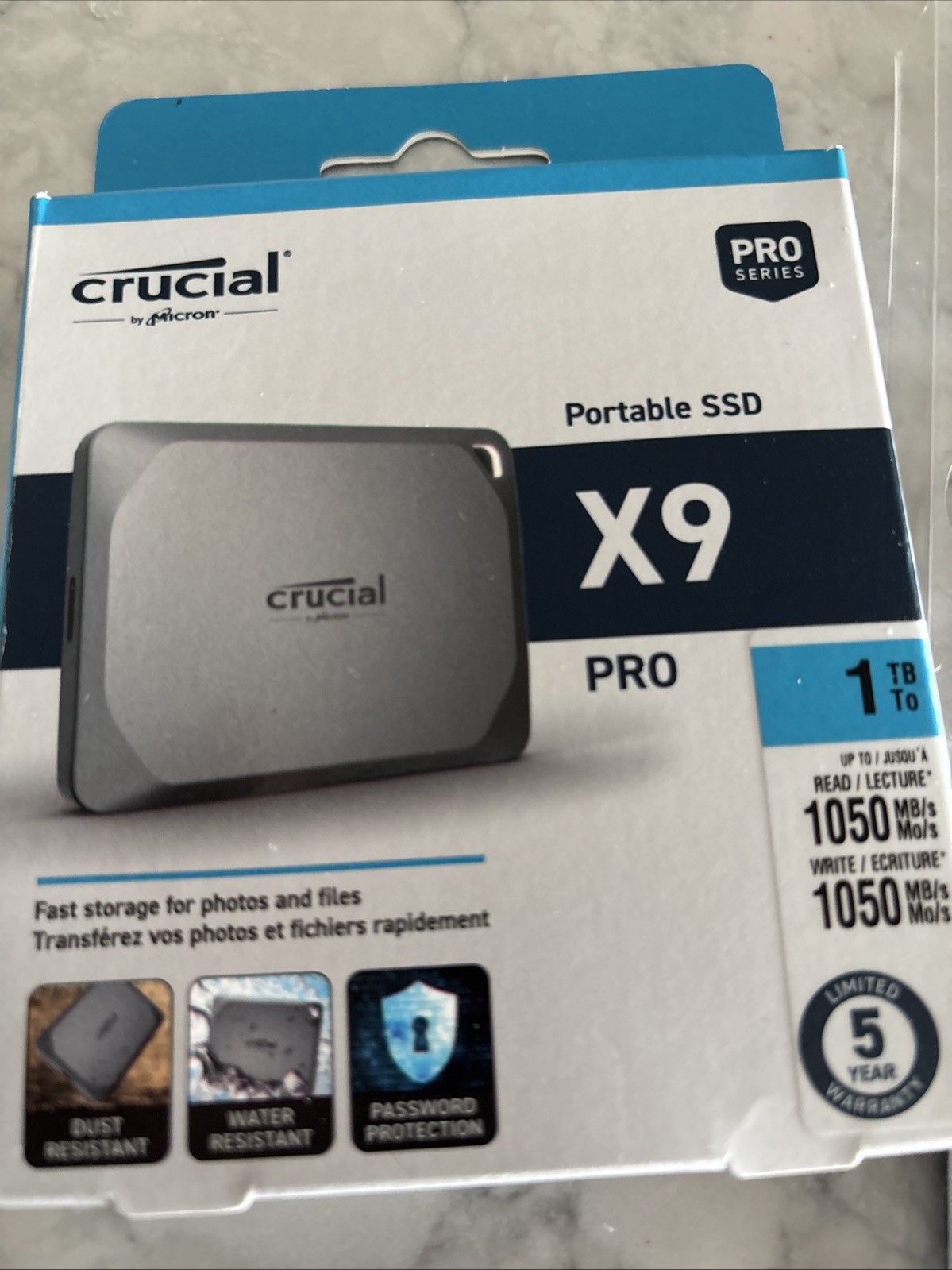 Crucial X9 Pro PRO Series 1TB Portable External SSD 1050MB/s Water Resistant