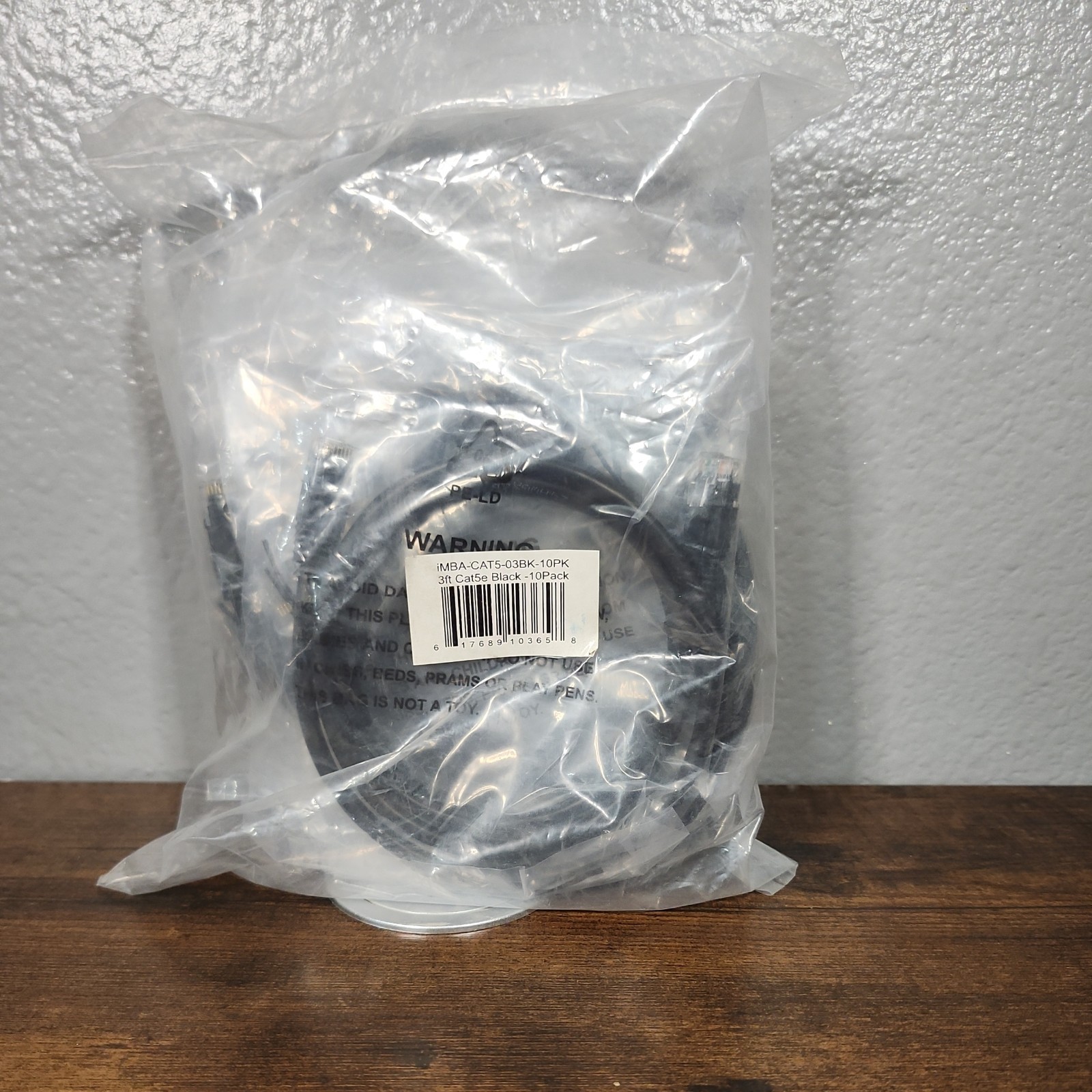 3' Cat5E Network Ethernet Patch Cable, 10 Pack, Black (IMBA-CAT5-03BK-10PK)