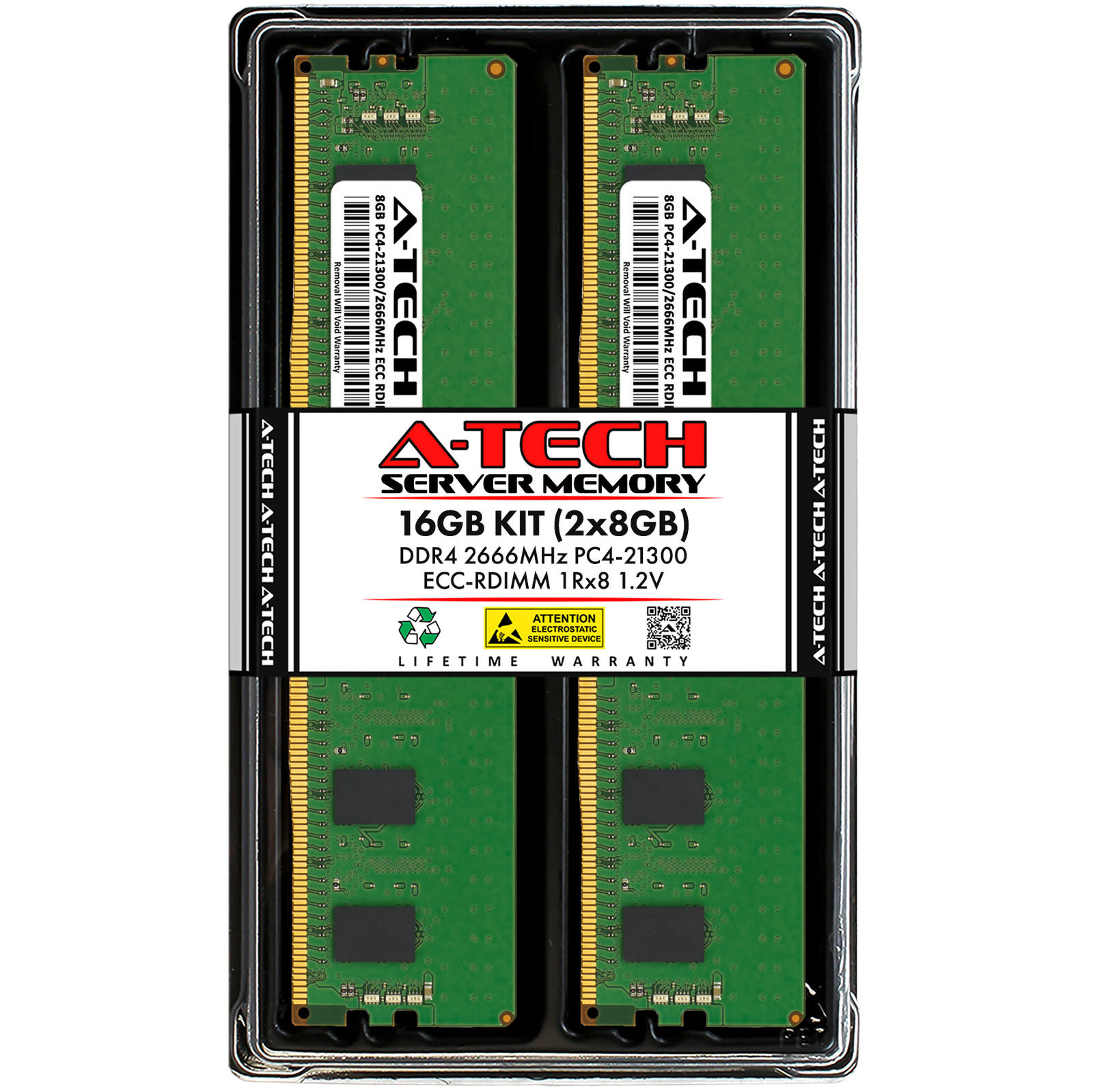 A-Tech 16GB 2x 8GB 1Rx8 PC4-21300R DDR4 2666 MHz ECC REG RDIMM Server Memory RAM