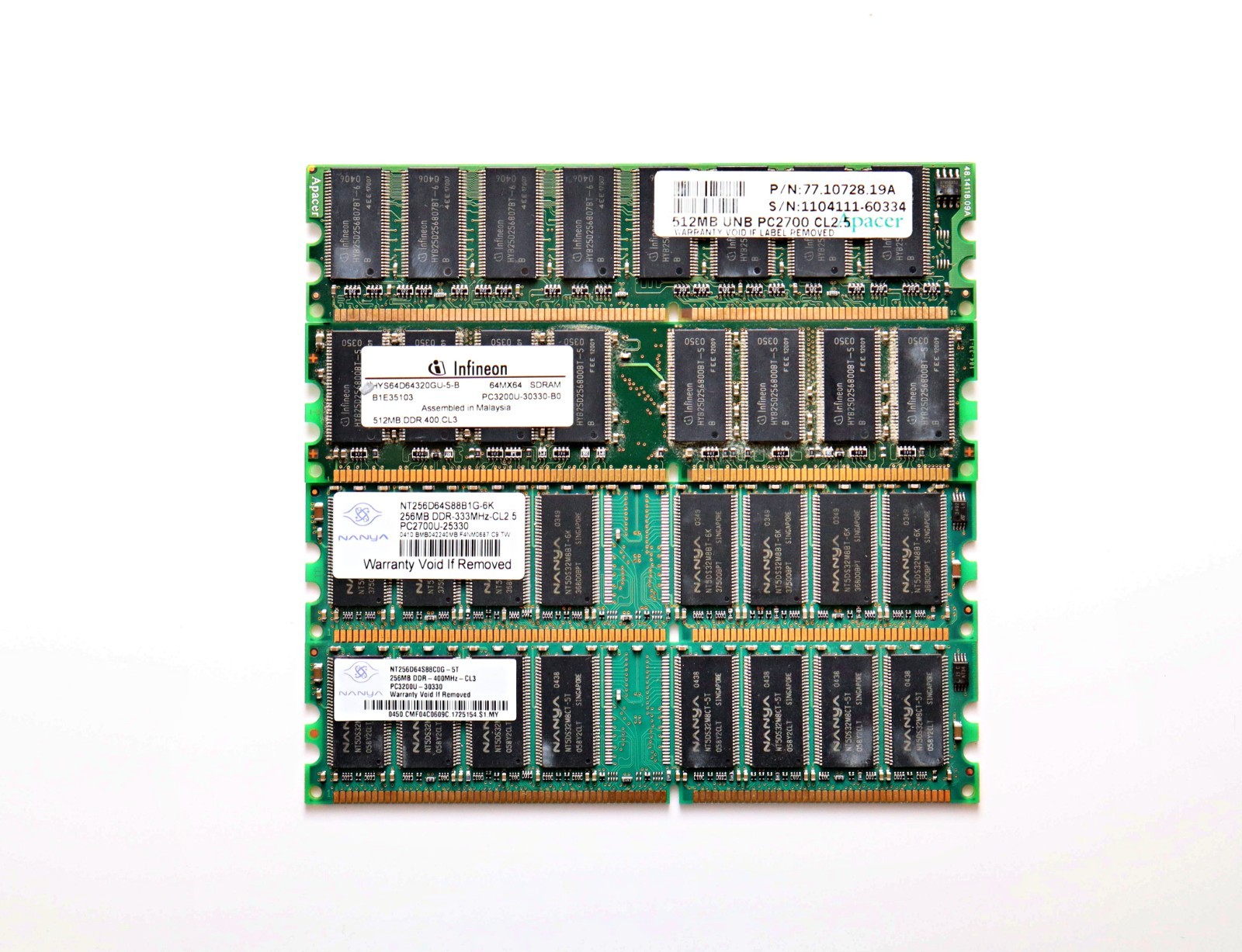 1.5GB Lot (4x) DDR1 Desktop RAM 2x 512MB + 2x 256MB PC3200 PC2700 184-Pin UDIMM