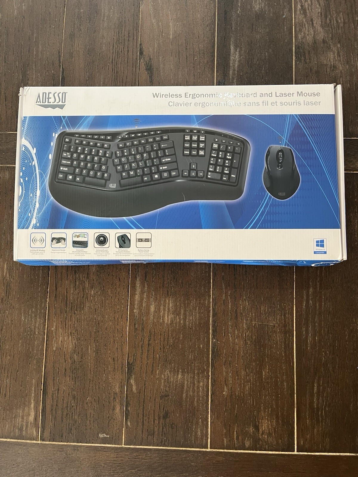 Adesso WKB1500GB 2.4 GHz Wireless Ergonomic Keyboard and Mouse - Black New