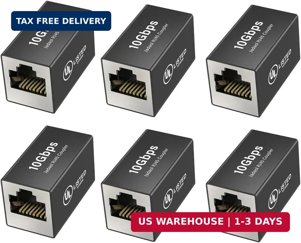 Jadaol [UL Listed] Shielded 10Gbps Inline RJ45 Coupler 6-Pack, Black