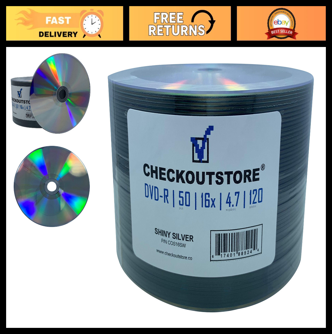 50 Premium 16x DVD-R 4.7GB Discs in Tape Wrap - Shiny Silver, High-Quality Stora