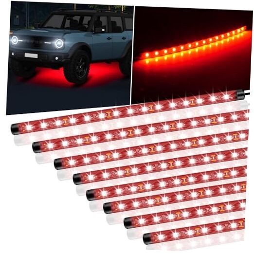 8 Pcs Car Led Light Strip IP67 Waterproof 11" Flexible Led Lights Underglow red
