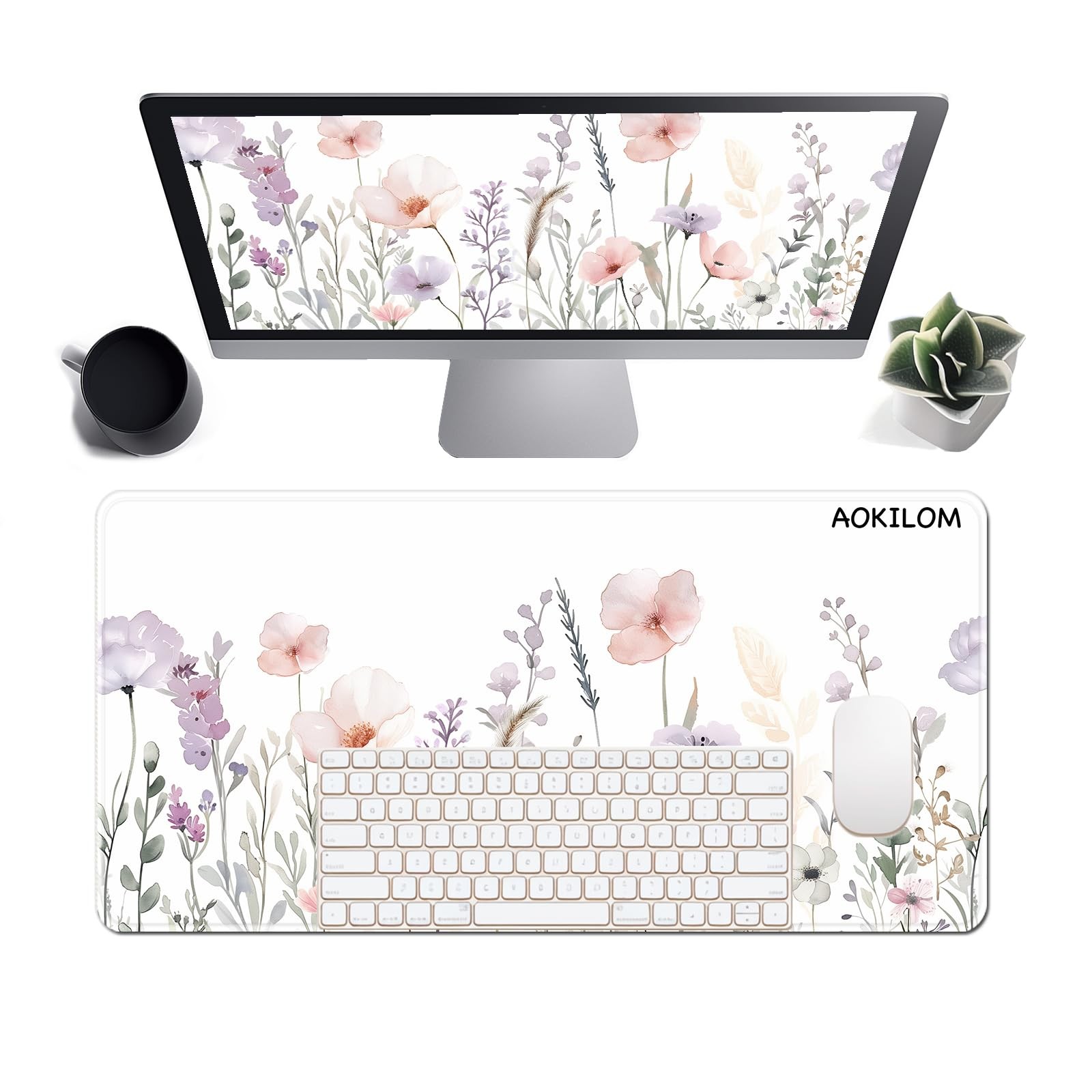 Floral Large Desk Mat Waterproof Extended Gaming Mousepad XXL 31.5x15.7 Inch