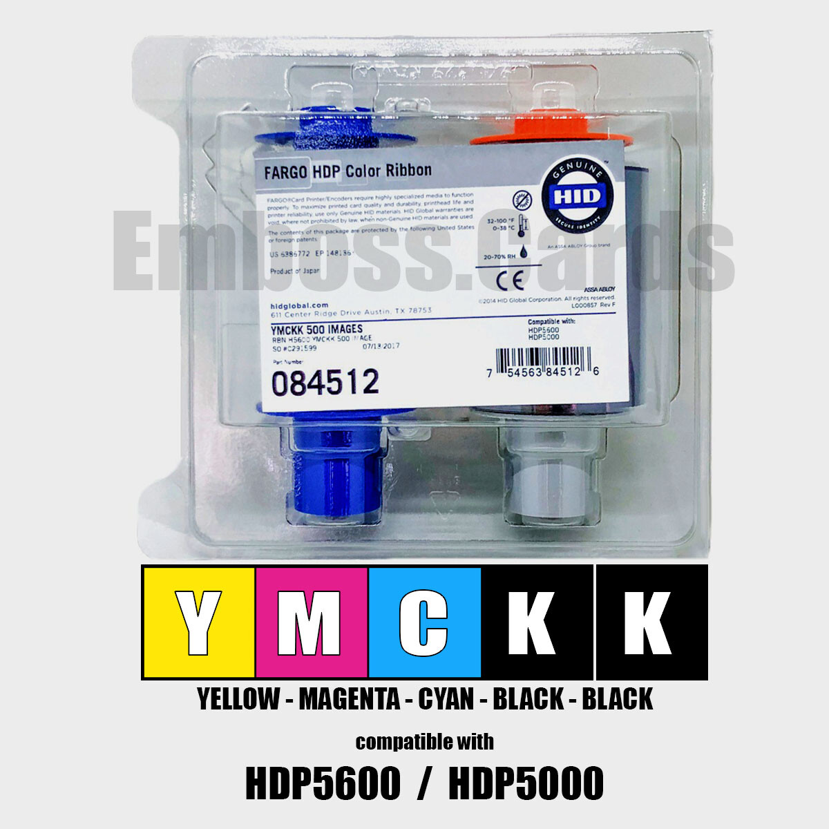 Fargo 84512 YMCKK Ribbon 500 Prints for HDP5600 HDP5000 HDPii 754563845126