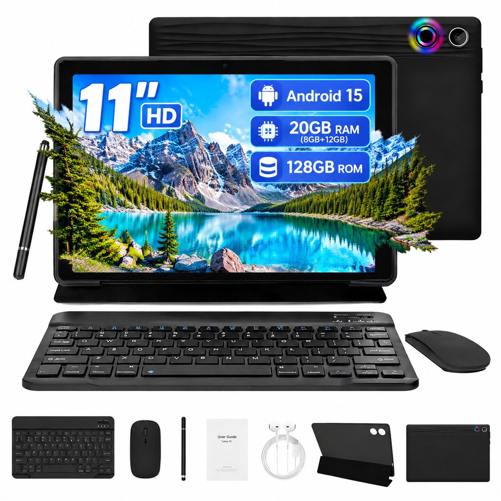 Android 15 Tablet 11" 6800mAh Battery 20GB RAM 128GB ROM 1TB TF Expandable