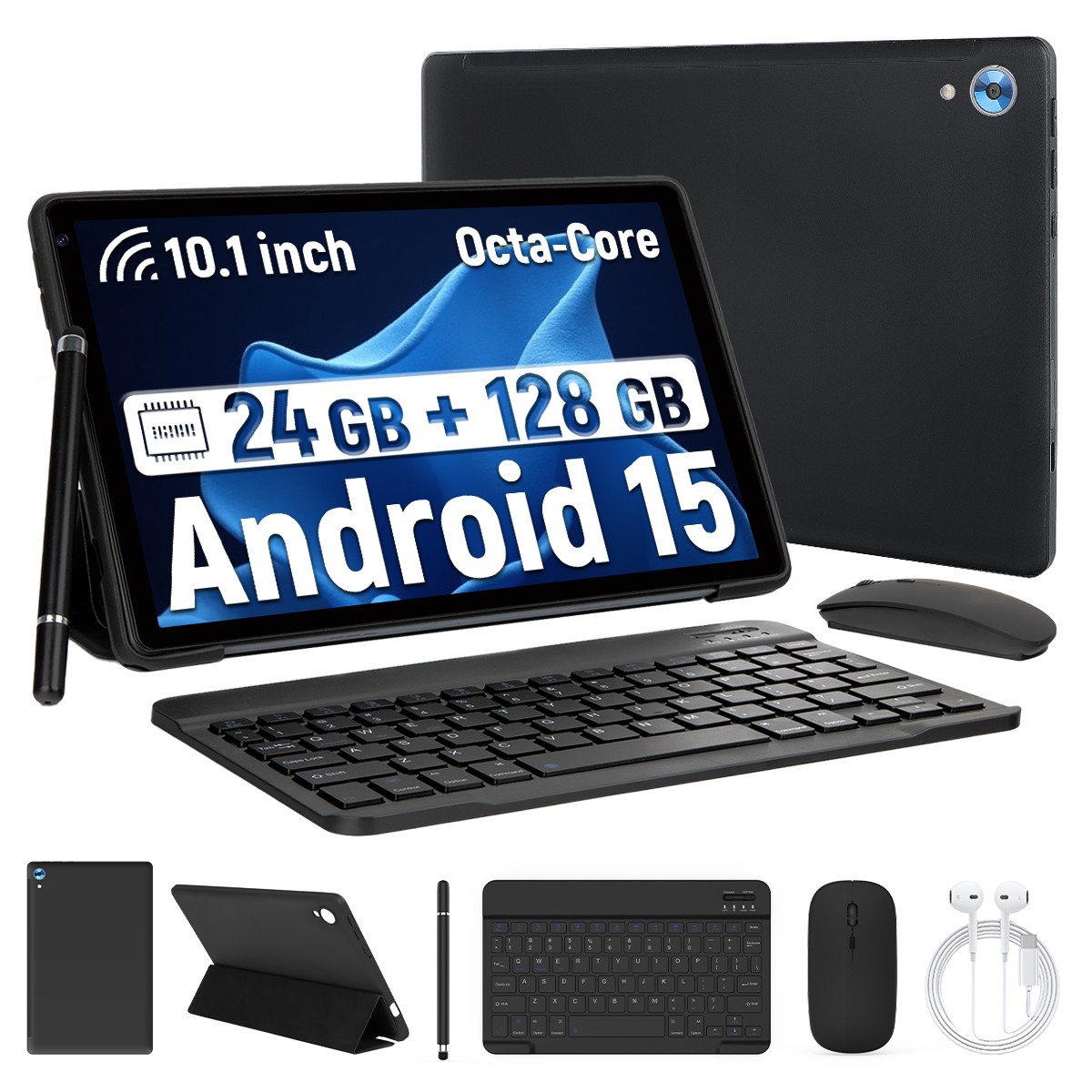 NEW 10.1 inch Android 15 Tablets HD Touchscreen Octa-Core 24+128GB Dual Camera
