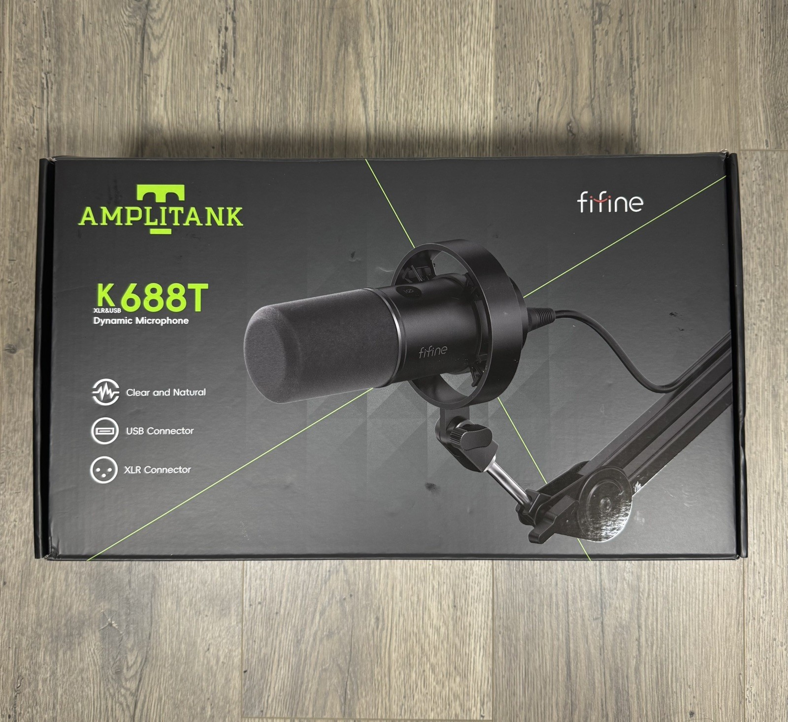 FIFINE Dynamic Podcast Microphone Set with Boom Arm Stand, Studio XLR/USB K-688T