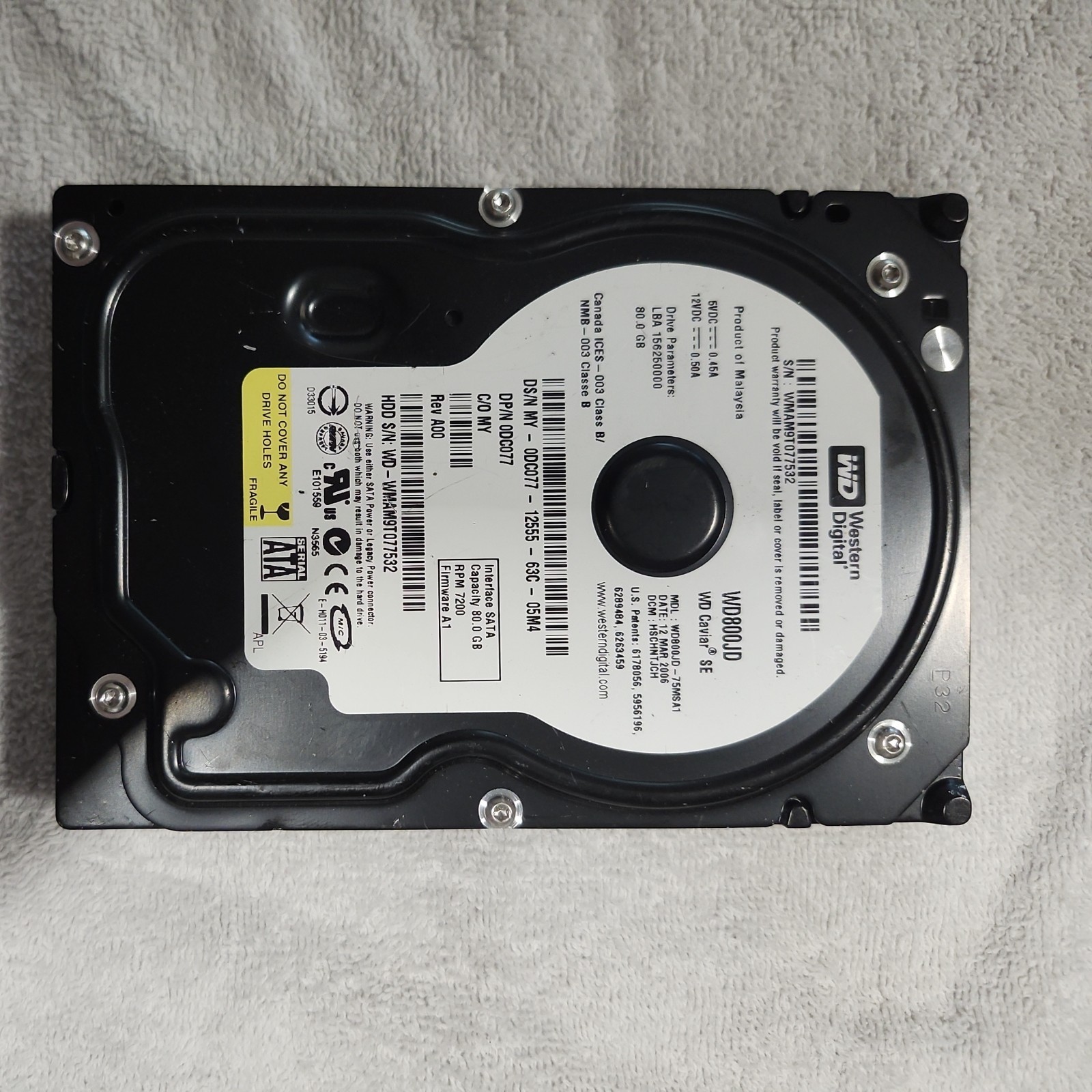 Western Digital 80 GB 7200 RPM 3.5 WD800JD-75MSA3 HSCAYTJEA Hard Drive