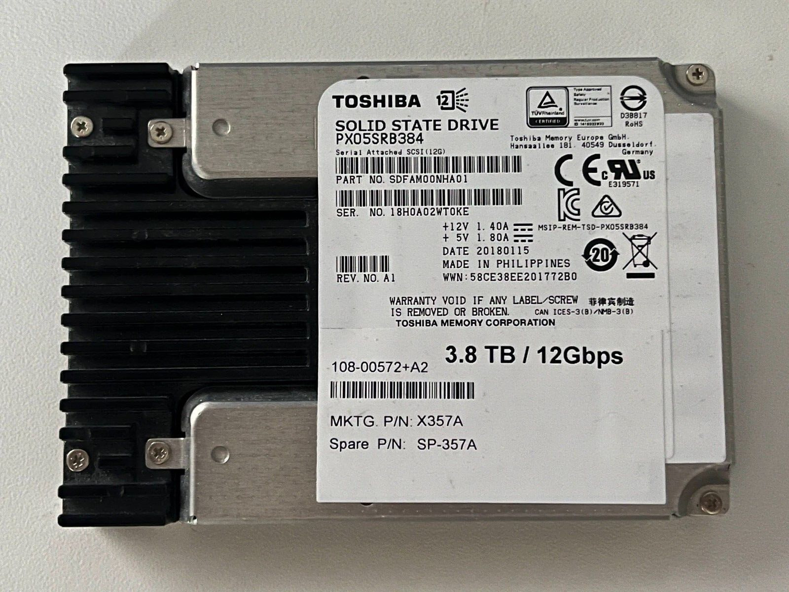 Toshiba PX05SRB384 3.84TB 2.5 12Gb/s SAS SSD SDFAM00GEA01