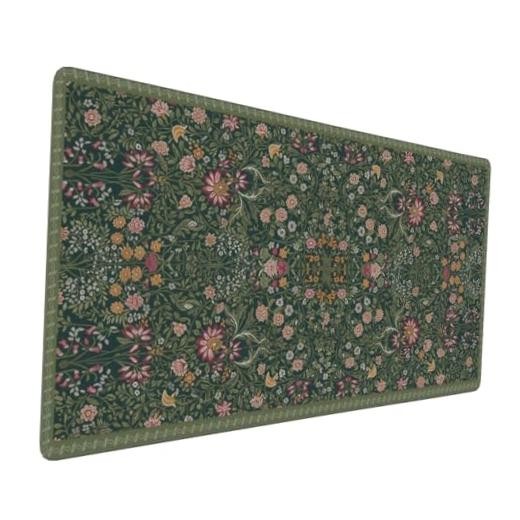 Dark Green Floral XXL Desk Mat, Extra Large Mouse Pad Dark Green Floral Pattern