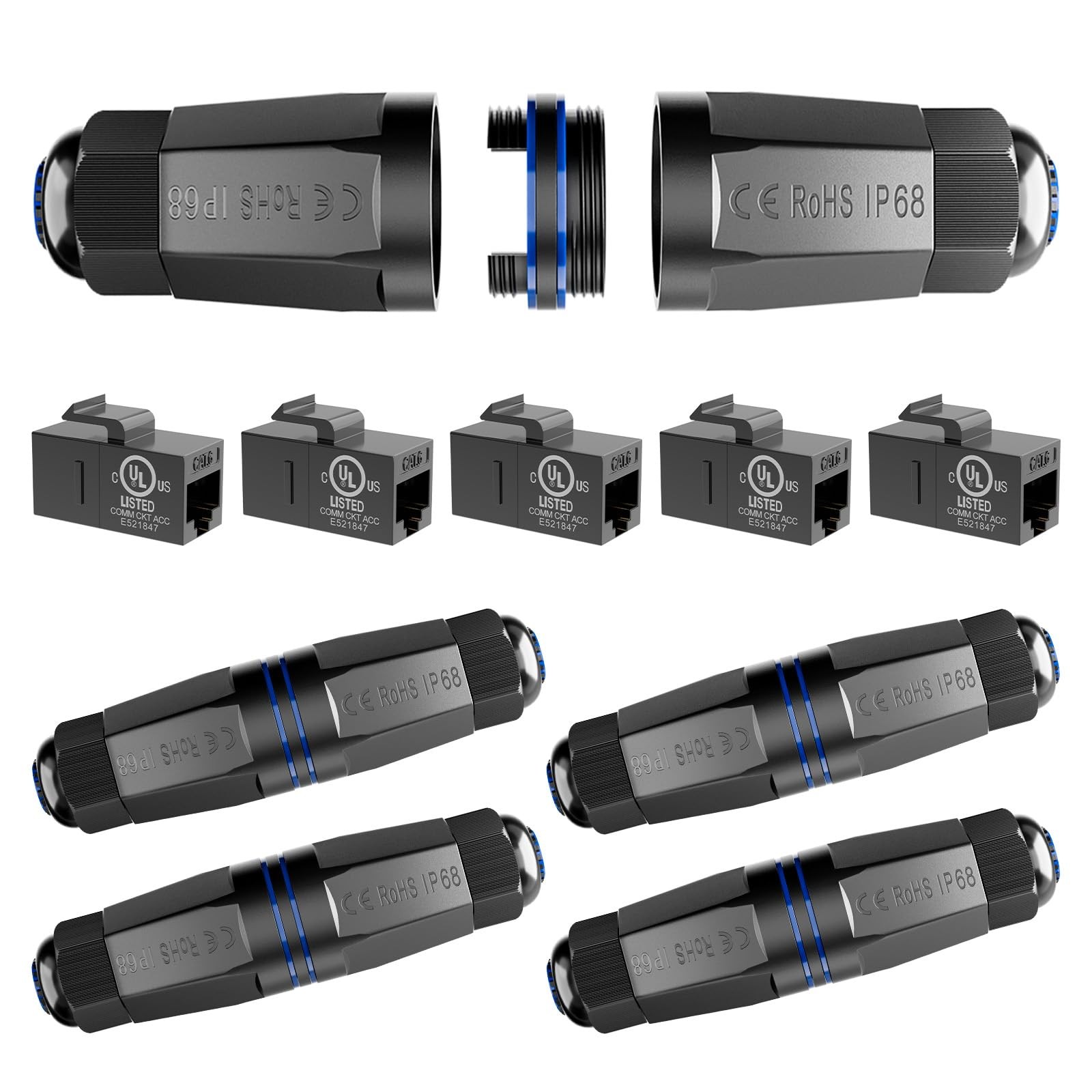 5 PCS CAT6 Waterproof Ethernet Coupler IP68 Keystone Extender Network