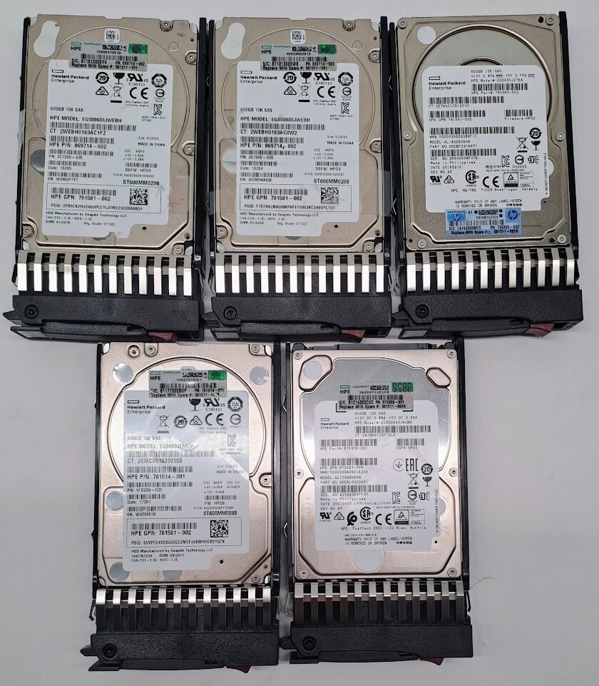 Lot of 5 HPE 600GB 2.5" SAS different model check the description