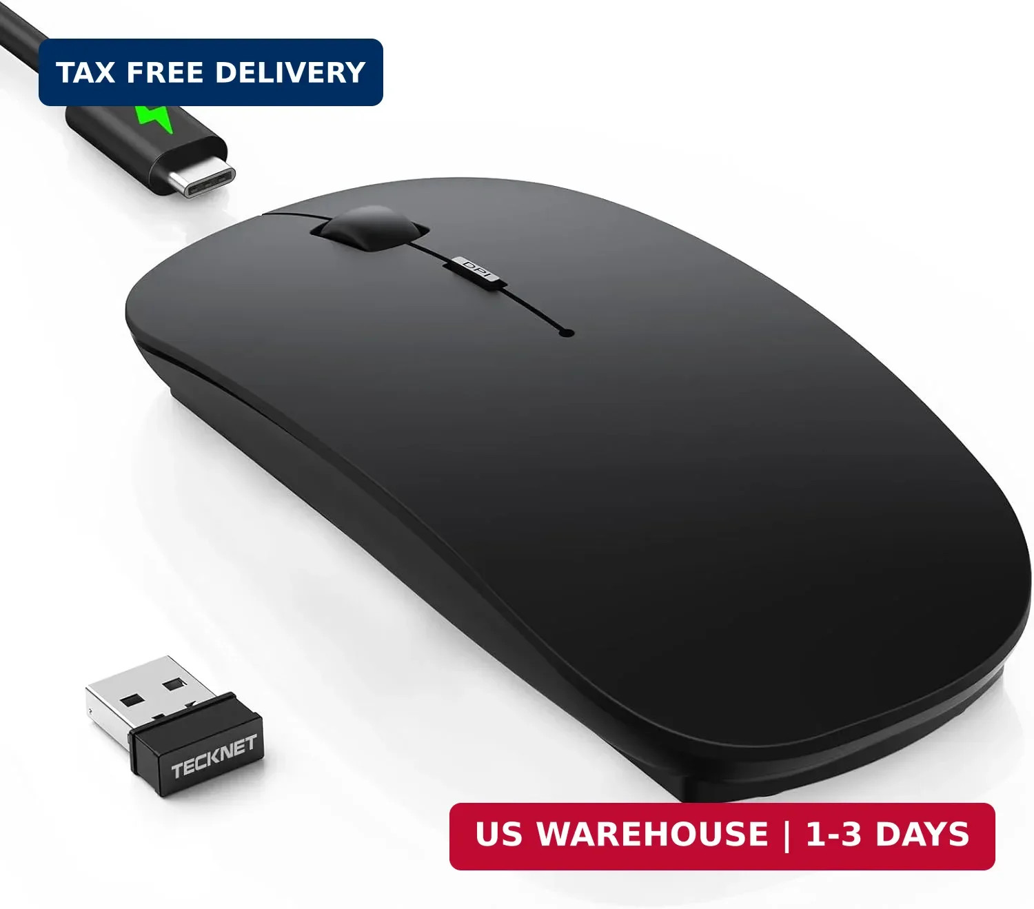 TECKNET Bluetooth Wireless Mouse for Laptop, Ultra-Thin Rechargeable Mouse | Blu