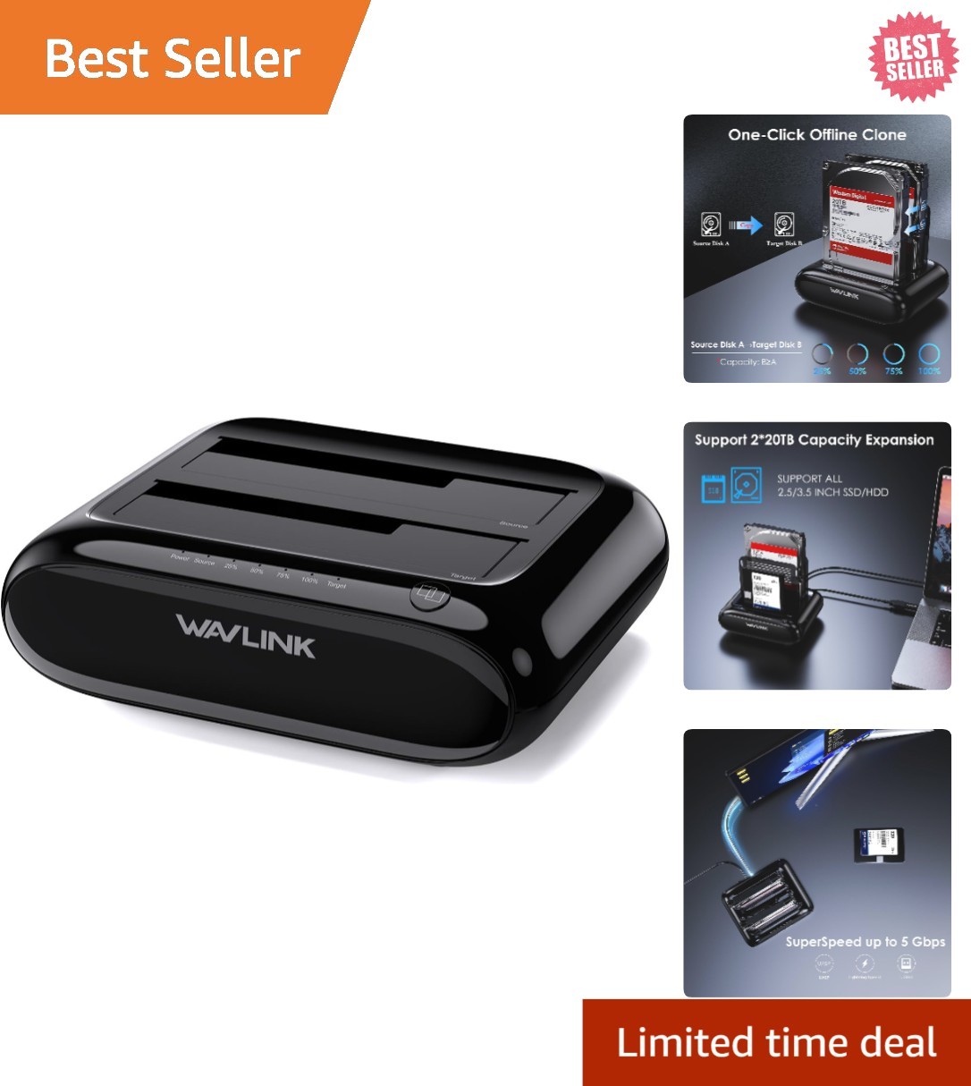 Effortless Data Backup - Dual Bay Hard Drive Docking Station with UASP 6Gbps