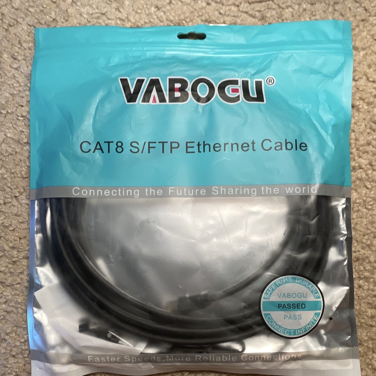 VABOGU Cat 8 S/FTP Ethernet Cable RJ-45 Male to Male 15 ft Black Indoor/Outdoor