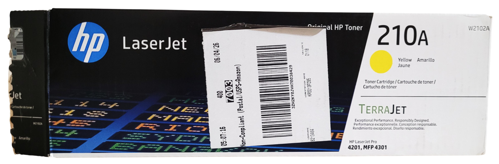 HP LaserJet 210A Yellow W2102A Toner Cartridge New Sealed With Open Box
