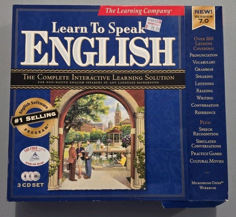 Vintage 1997 Learn to Speak English Version 7.0 Big Box PC Software 3-CD Set