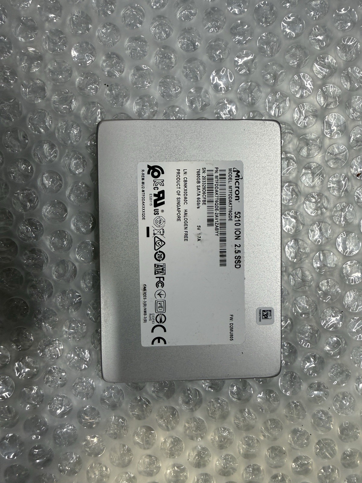 Micron 5210 ION 7.68TB SATA 6Gb/s QLC 2.5" Enterprise SSD MTFDDAK7T6QDE