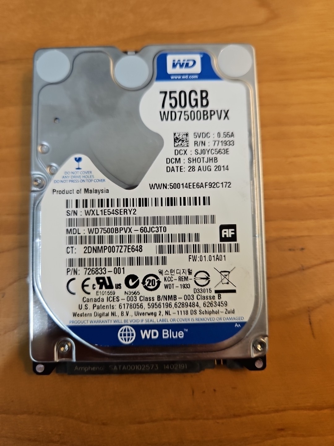 Western Digital Blue 750GB,Internal,5400RPM,2.5" (WD7500BPVX) HDD