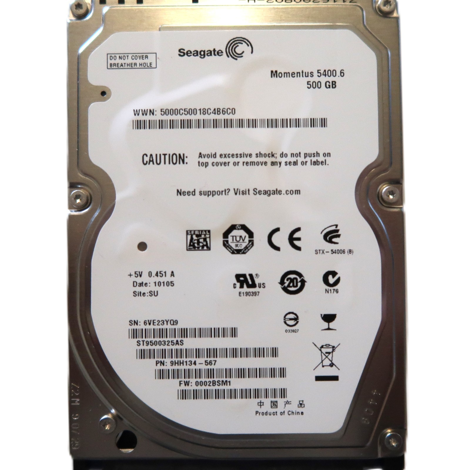Seagate ST9500325AS 9HH134-567 0002BSM1 (6VE) SU China 2.5" 500gb Sata SEP/2009